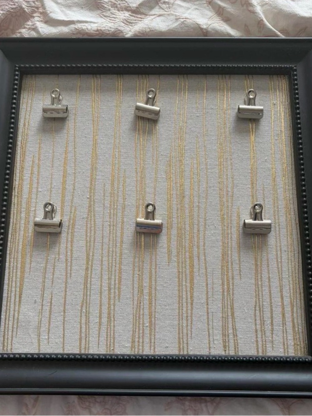 Framed Silver Clip Photo Display - Neutral Gold Stripe